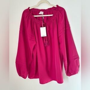 Andree by Unit Pink Tassled Boho Peasant Top Blouse size 2X New with tag L40